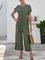 Leisure holiday style buttoned wide leg pants Short Sleeve V Neck One-Pieces
