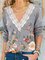 Floral Vintage V-Neckline Long Sleeve Blouses