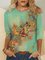 Butterfly Print Casual Long Sleeve Cotton Crew Neck T-Shirts