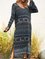 Blue A-Line V Neck Cotton-Blend Boho Dresses