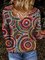 Geometric Long Sleeve Printed Cotton-blend V neck Vintage Winter Red Top