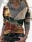 Color Block Casual Round Neckline Long Sleeve Blouses