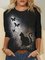 Cat Butterfly Print O-neck Long Sleeve T-shirt For Women