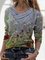 Floral Casual V-Neckline Long Sleeve Blouses