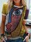 Round Neck Cotton-Blend Printed Short Sleeve Shirts & Tops