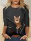 Cat Zipper Print Crewneck Plus Size T-shirt