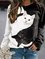 Women YinYan Cat Crew Neck Cotton-Blend Casual Sweatshirt