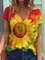 Short Sleeve Casual Floral V Neck Shirts & Tops