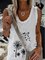Dandelion Butterfly Print Round Neck Sleeveless Casual Tank Tops