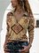 Vintage Geometric Printed V-neck Western T-shirt