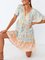 Paisley Short Sleeve Printed Cotton-blend V neck Boho Summer Blue Dress