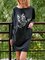 Love and Peace Letter Print Basic T-Shirt Dress Knitted Shift Casual Long Sleeve Dresses