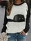 Animal Printed Sweatshirt Casual Round Neck Black Cat Pattern Tops