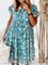 Blue Floral Pattern Chiffon Round Neck Loose Dress