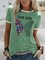 Vintage Butterfly Letter Printed Plus Size Short Sleeve Crew Neck Casual Tops