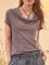 Cowl Neck Short Sleeve Shift Elegant Shirts & Tops