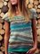 Short Sleeve Boho Ombre/tie-Dye Cotton-Blend Sweater