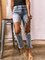 Fully sprayed retro frosted white big hole sling small straight cropped jeans Ombre/tie-Dye Casual Pants