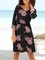 3/4 Sleeve V-Neck Floral Elastic Waist Casual Dresses