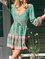 Floral Long Sleeve Boho V Neck Dresses