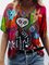 Halloween Cat Skull Painting Print T-shirt Casual Shirts & Tops
