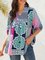 Printed V-Neck Tribal Mid-sleeve Pullover Shirts & Tops