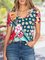 Floral Short Sleeve Printed Cotton-blend V neck Vintage Summer Top