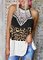 Color Block Lace Leopard Round Neck Sleeveless Casual Tank Tops