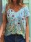 Summer Flower Painting Print V-Neck Casual T-shirt