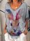 Casual Rabbit Print V-neck Short Sleeve T-shirt