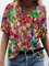 Floral Painting Print Short Sleeve V-Neck Tops