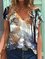 Women V-neck Painting T-shirt