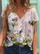 Short Sleeve Casual Floral V Neck Top
