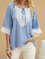Blue Casual Shift Cotton-Blend Crew Neck Shirts & Tops