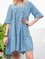 Blue Cotton-Blend Short Sleeve Dresses