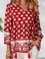 Red V Neck Casual Floral Gathered Fringed Shirts & Tops