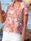 Red Floral V Neck Casual Short Sleeve Shirts & Tops