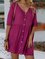 Rose Red V Neck Linen Boho Solid Dresses