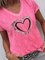 Print Sequins Heart V-Neck Short Sleeves Casual T-shirts