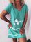 Short Sleeve Cat Animal V Neck Cotton-Blend Dresses