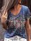 Floral V Neck Floral-Print Casual Shirts & Tops