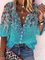 Vintage Half Sleeve Floral Printed V Neck Plus Size Casual Tops