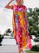 Women red Spring boho maxi Shift Half short Sleeve Floral Dress