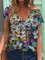 V Neck Floral-Print Cotton-Blend Short Sleeve Shirts & Tops