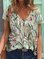 Short Sleeve Floral V Neck Cotton-Blend Shirts & Tops