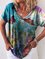 Shift Color-Block Short Sleeve V Neck Shirts & Tops