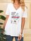 White V Neck Cotton-Blend Casual Short Sleeve Shirts & Tops