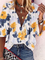 V Neck Boho Floral-Print Long Sleeve Shirts & Tops