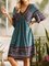 Holiday V Neck Short Sleeve Printed Dresses