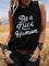 Crew Neck Letter Cotton Sleeveless Shirts & Tops